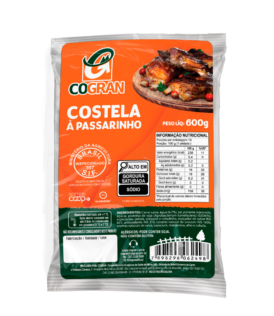 Embalagem de costela suína à passarinho Cogran